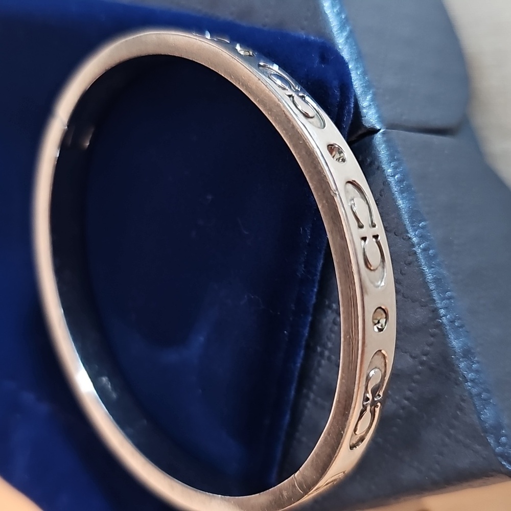 Coach Signature Pave Hinged Bracelet Silver & Rhinestone with Pouch Giftbox EUC - Picture 10 of 10